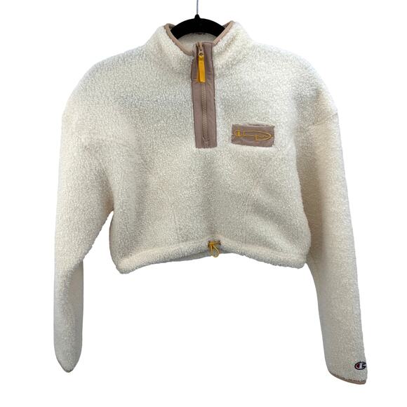 Champion Jacket Exclusive Sherpa Half-Zip Cropped Fleece Size XS Women's White - Picture 3 of 11